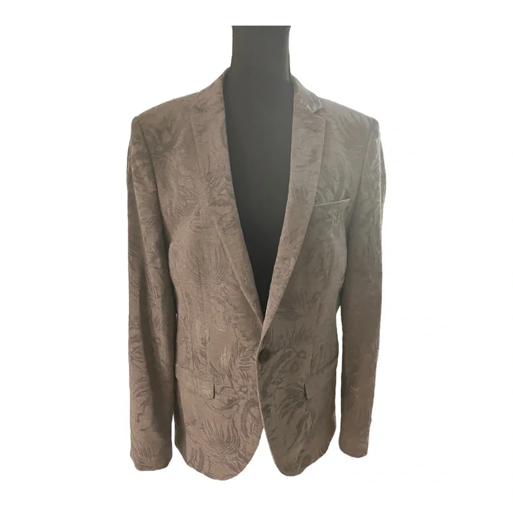 Twisted Tailor Stone Jacquard Wool Blend Blazer 40R Skull Lining Slim Fit